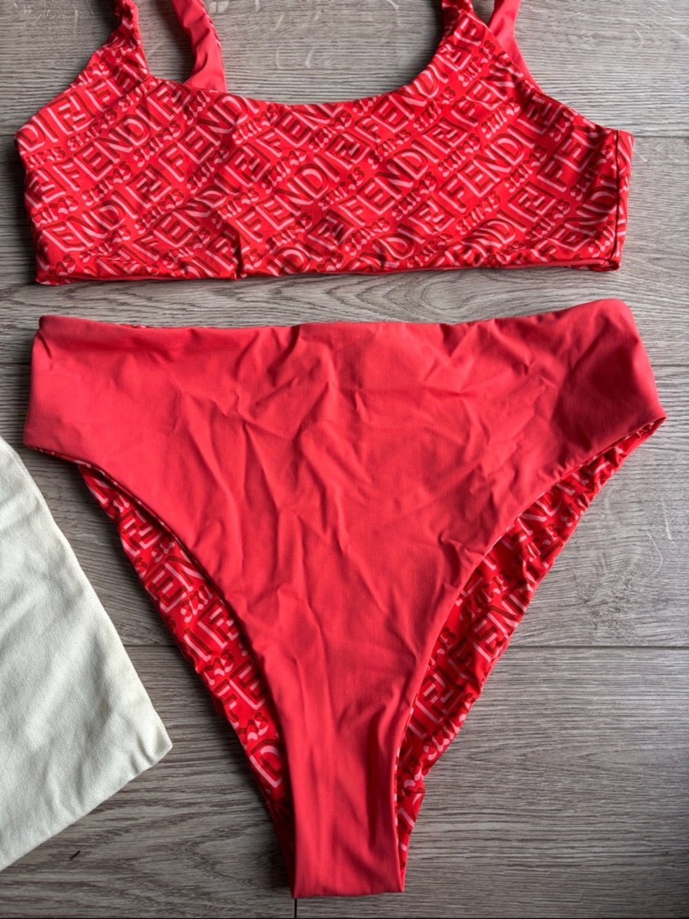 FENDI X SKIMS Red Logo Embossed Bikini Set - Picture 4 of 6
